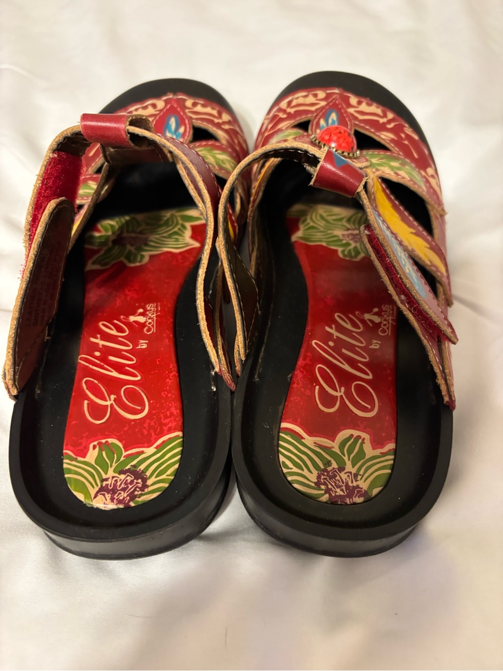 Corkys Elite Leather Floral Sandals Size 36 Boho Red - Picture 2 of 7